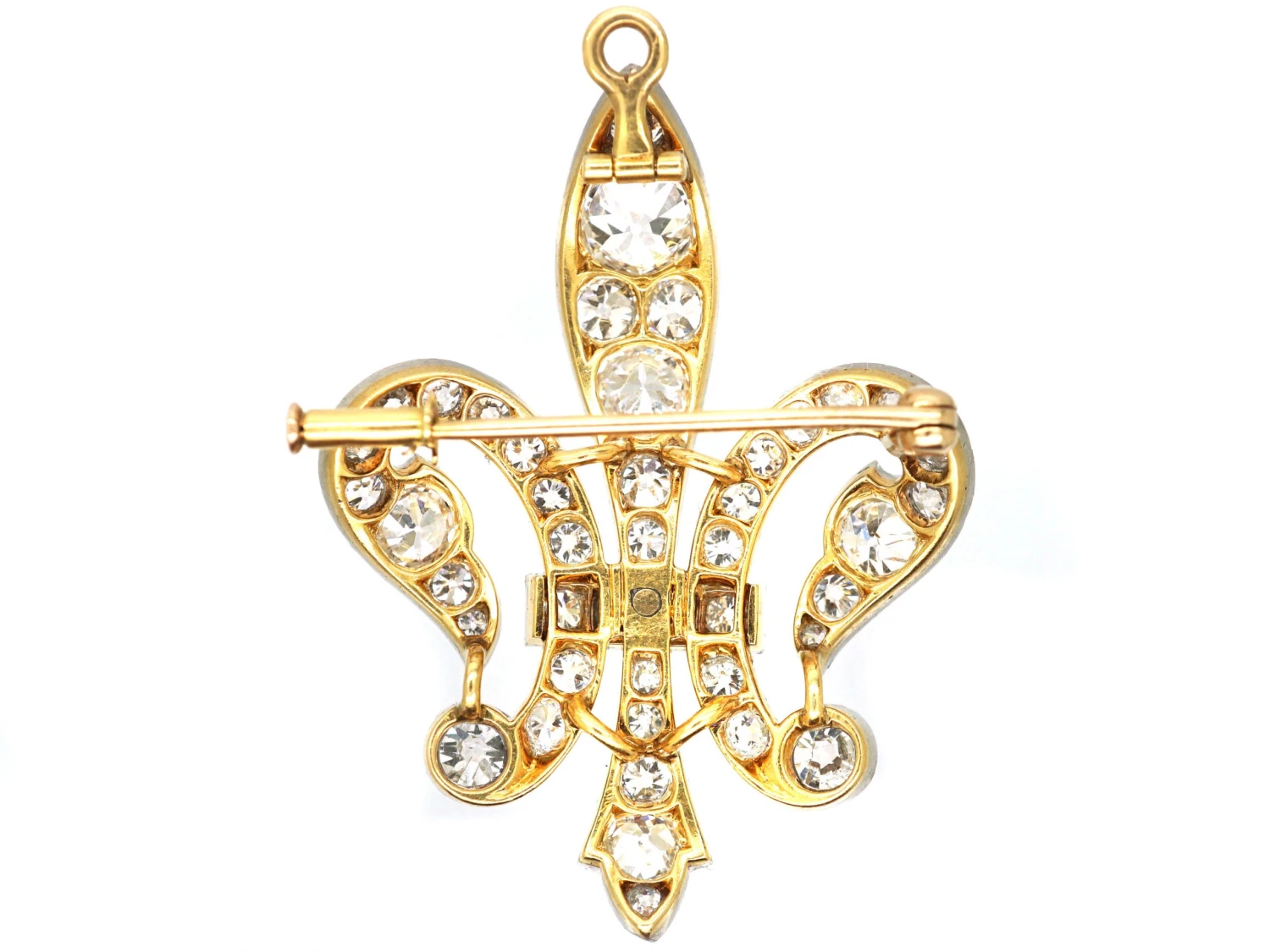 Victorian 15ct Gold & Platinum, Fleur De Lys Pendant / Brooch Set With Diamonds 5 Victorian 15ct Gold & Platinum, Fleur De Lys Pendant / Brooch Set With Diamonds - Image 3