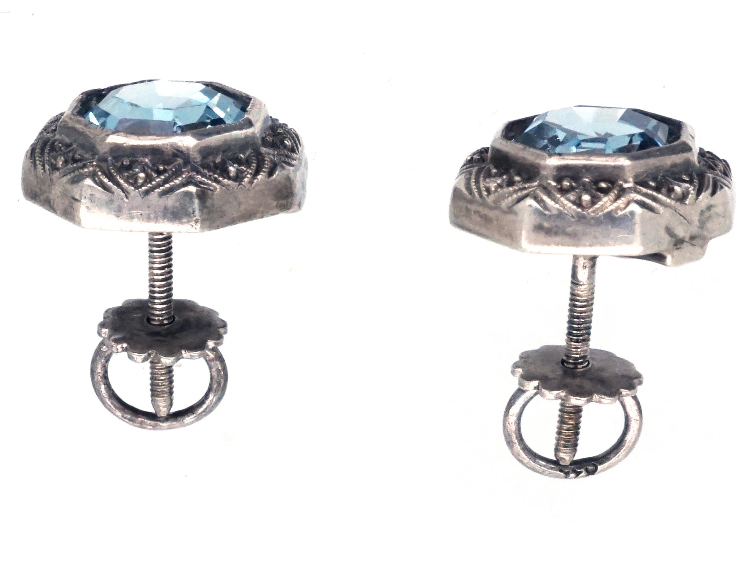 Art Deco Silver & Blue Paste Earrings 4 Art Deco Silver & Blue Paste Earrings - Image 2