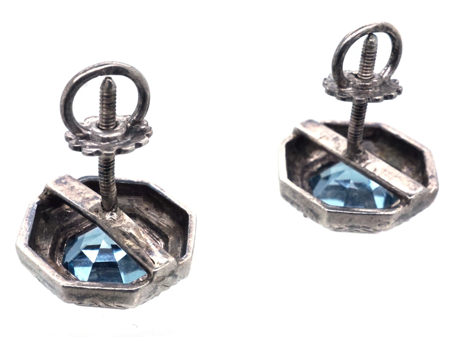 Art Deco Silver & Blue Paste Earrings 6 Art Deco Silver & Blue Paste Earrings - Image 4