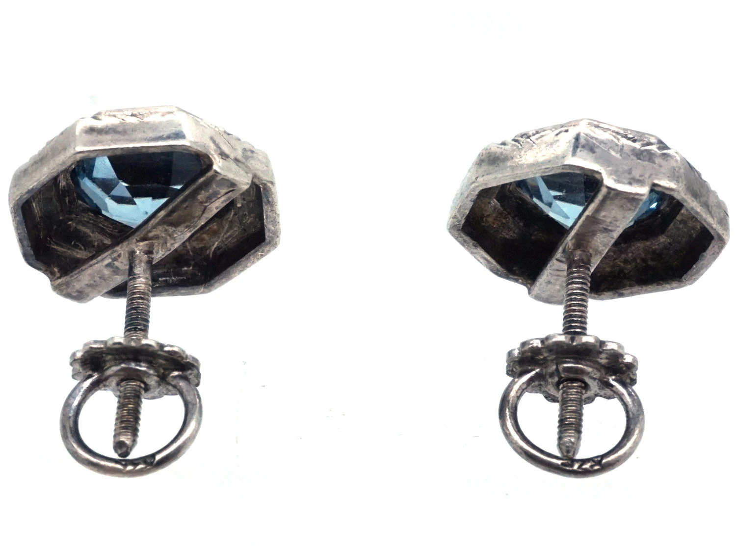 Art Deco Silver & Blue Paste Earrings 7 Art Deco Silver & Blue Paste Earrings - Image 5