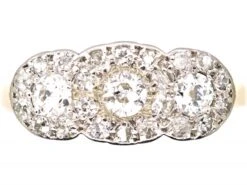 Edwardian 18ct Gold & Platinum, Triple Cluster Ring Set With Diamonds