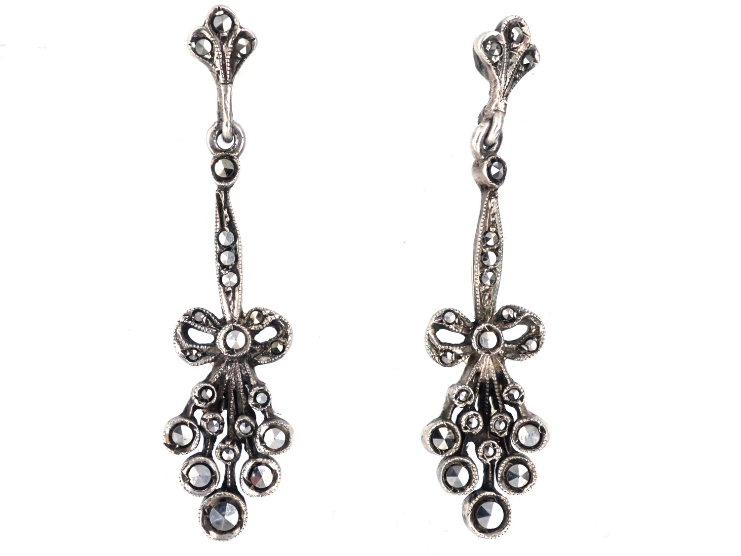 Edwardian Silver & Marcasite Drop Earrings 3 Edwardian Silver & Marcasite Drop Earrings