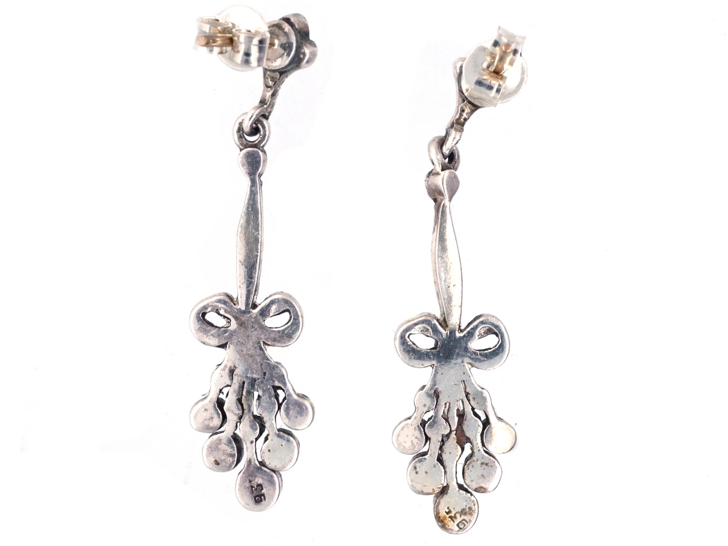 Edwardian Silver & Marcasite Drop Earrings 4 Edwardian Silver & Marcasite Drop Earrings - Image 2