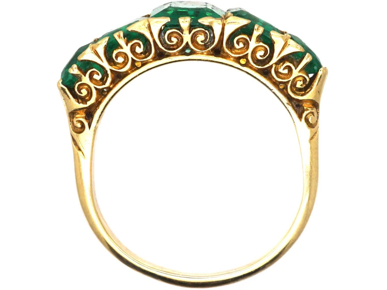 Victorian 18ct Gold & Emerald Paste Five Stone Carved Half Hoop Ring 4 Victorian 18ct Gold & Emerald Paste Five Stone Carved Half Hoop Ring - Image 2