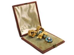 Victorian 15ct Gold, Turquoise Blue Enamel, Natural Split Pearl & Rose Diamond Bow Brooch 12 Victorian 15ct Gold, Turquoise Blue Enamel, Natural Split Pearl & Rose Diamond Bow Brooch -Antique Jewellery Company DSC00984