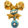 Victorian 15ct Gold, Turquoise Blue Enamel, Natural Split Pearl & Rose Diamond Bow Brooch