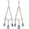 Edwardian Platinum Long Drop Earrings Set With Diamonds & Pear Shaped Aquamarines