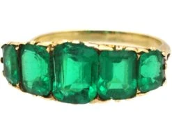 Victorian 18ct Gold & Emerald Paste Five Stone Carved Half Hoop Ring 13 Victorian 18ct Gold & Emerald Paste Five Stone Carved Half Hoop Ring -Antique Jewellery Company DSC01001