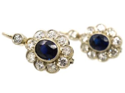 Austrian Art Deco 14ct White Gold Sapphire & Diamond Earrings -Antique Jewellery Company DSC01005