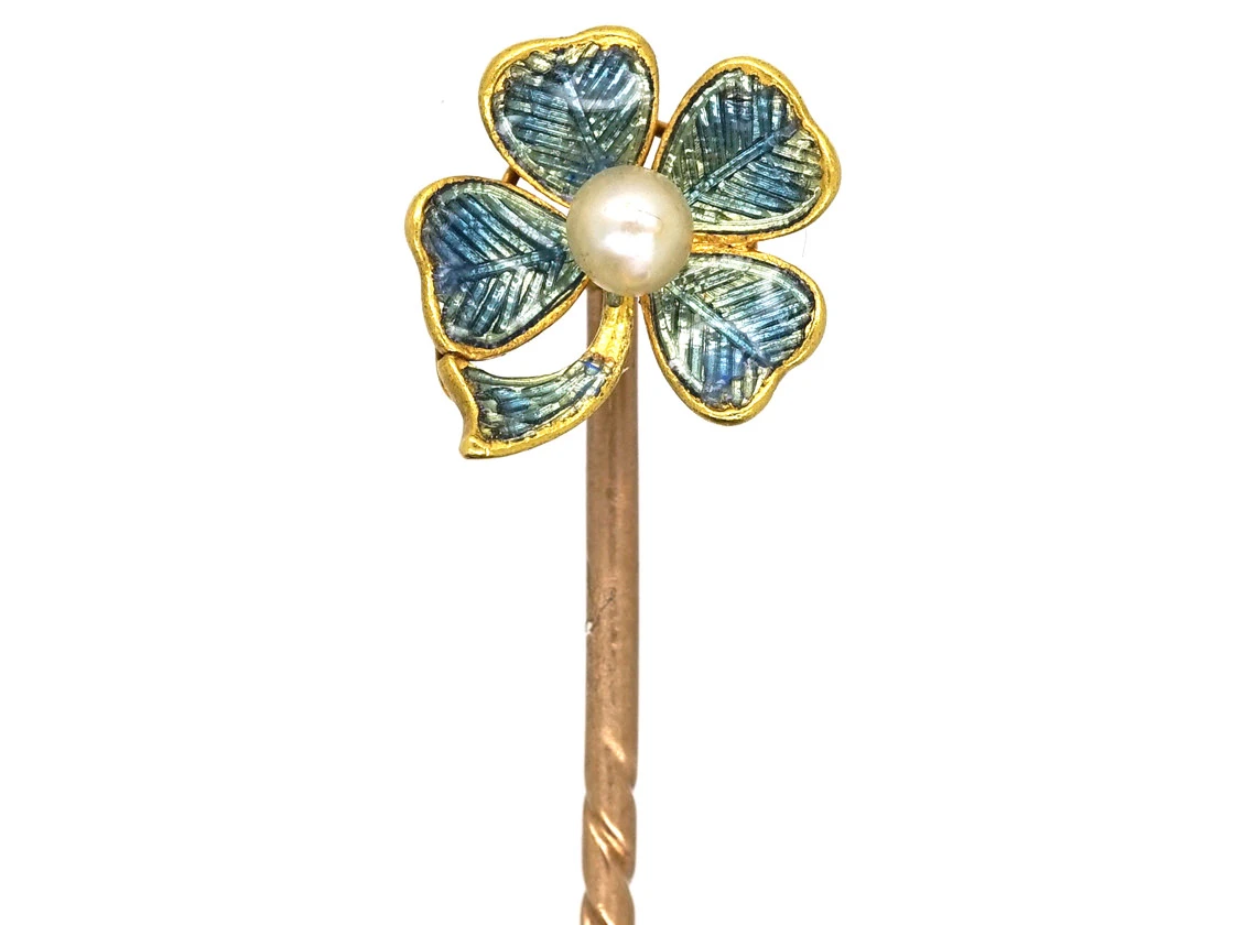 Edwardian 15ct Gold & Enamel Four Leaf Clover Tie Pin 3 Edwardian 15ct Gold & Enamel Four Leaf Clover Tie Pin