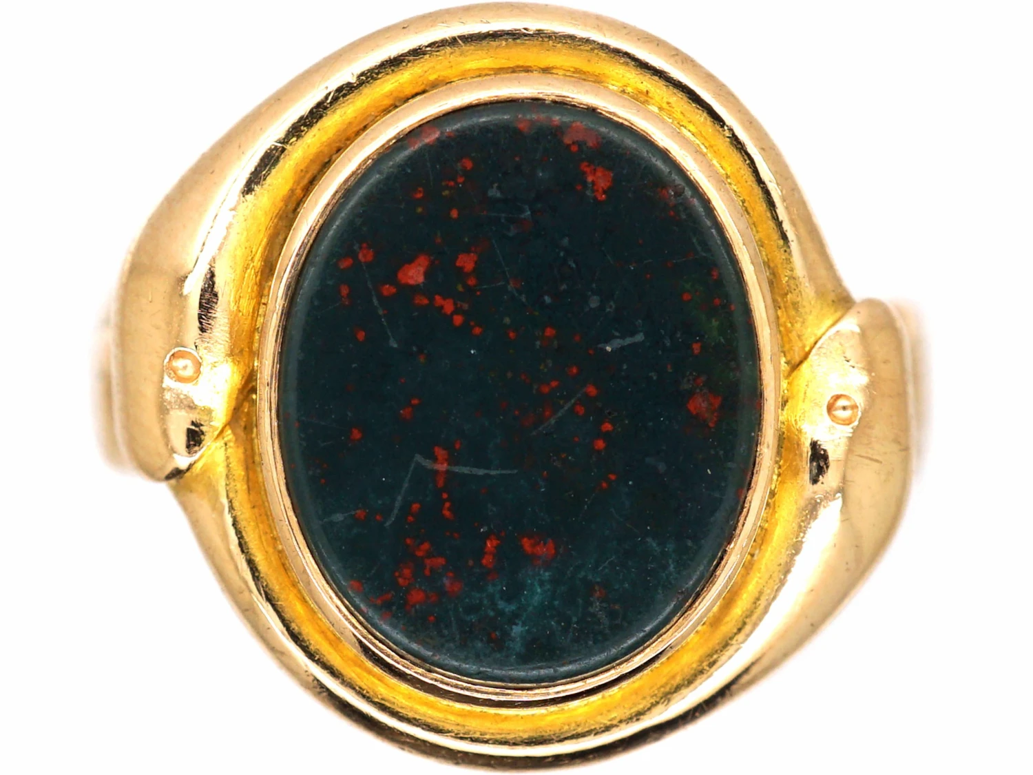 Early 20th Century 15ct Gold Signet Ring Set With A Bloodstone With Snakes Around It. 3 Early 20th Century 15ct Gold Signet Ring Set With A Bloodstone With Snakes Around It.