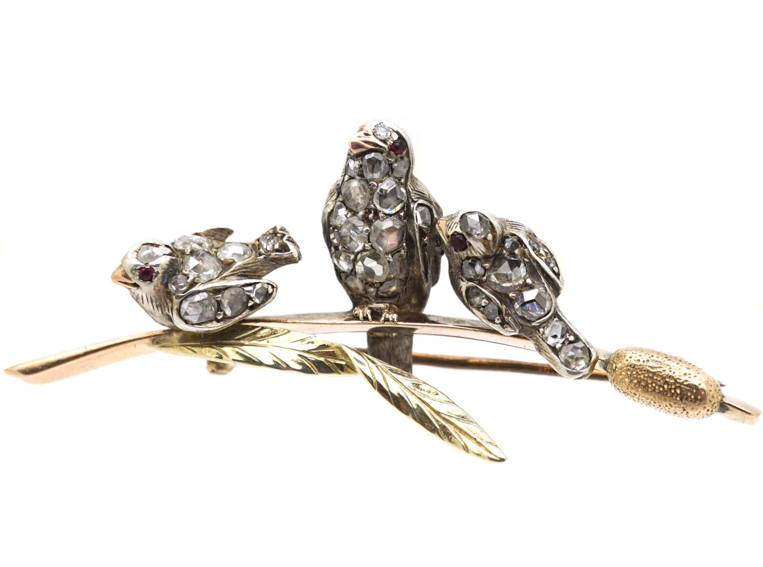 Victorian Novelty Brooch Of Three Swallows On A Bullrush Set With Rose Diamonds 4 Victorian Novelty Brooch Of Three Swallows On A Bullrush Set With Rose Diamonds - Image 2