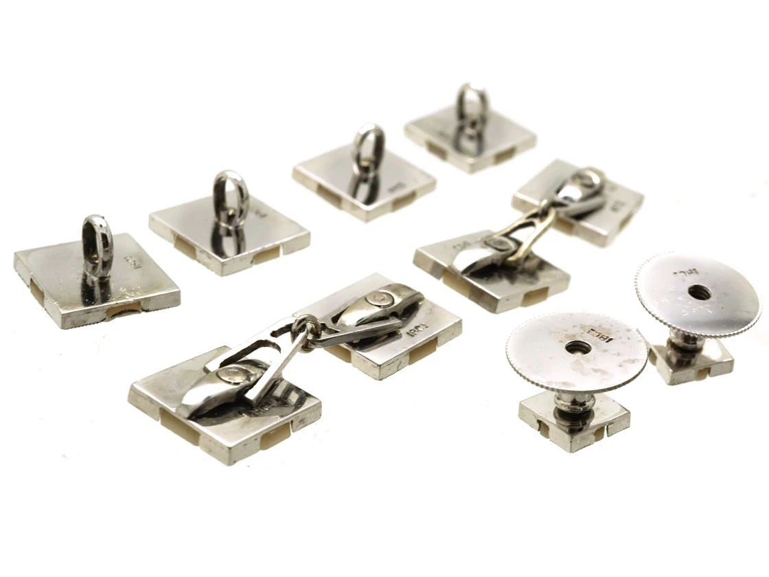 Art Deco 18ct White Gold , Mother Of Pearl & Diamond Dress Set In Original Case 5 Art Deco 18ct White Gold , Mother Of Pearl & Diamond Dress Set In Original Case - Image 3