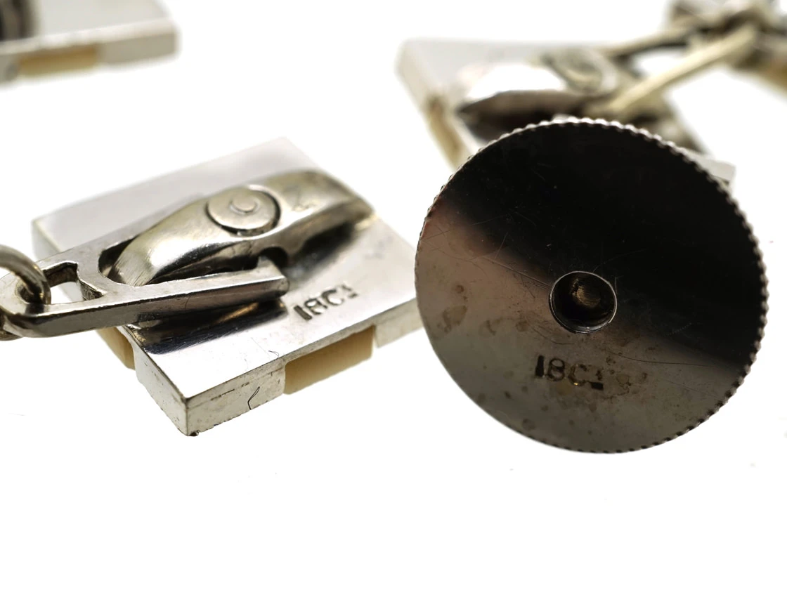 Art Deco 18ct White Gold , Mother Of Pearl & Diamond Dress Set In Original Case 6 Art Deco 18ct White Gold , Mother Of Pearl & Diamond Dress Set In Original Case - Image 4