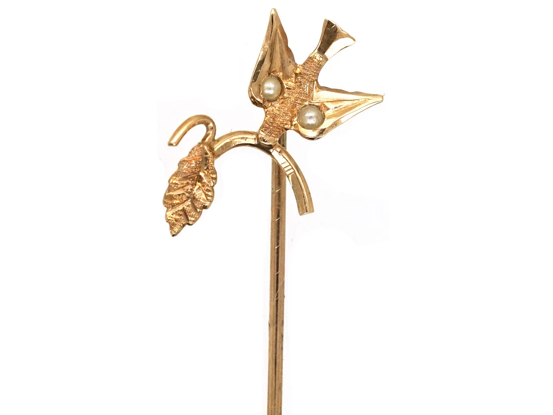 Edwardian 9ct Gold Swallow & Sprig Tie Pin 3 Edwardian 9ct Gold Swallow & Sprig Tie Pin