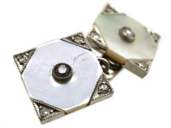Art Deco 18ct White Gold , Mother Of Pearl & Diamond Dress Set In Original Case 15 Art Deco 18ct White Gold , Mother Of Pearl & Diamond Dress Set In Original Case -Antique Jewellery Company DSC01021 1