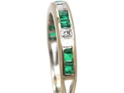 18ct White Gold, Emerald & Diamond Half Eternity Ring 14 18ct White Gold, Emerald & Diamond Half Eternity Ring -Antique Jewellery Company DSC01022