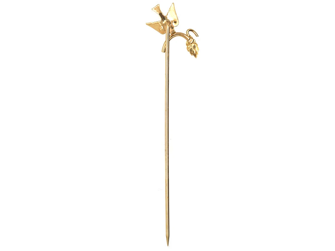 Edwardian 9ct Gold Swallow & Sprig Tie Pin 4 Edwardian 9ct Gold Swallow & Sprig Tie Pin - Image 2