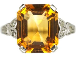 Art Deco 18ct White Gold & Platinum, Madeira Citrine & Diamond Ring