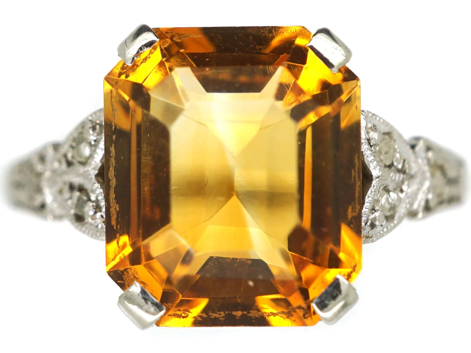 Art Deco 18ct White Gold & Platinum, Madeira Citrine & Diamond Ring 3 Art Deco 18ct White Gold & Platinum, Madeira Citrine & Diamond Ring