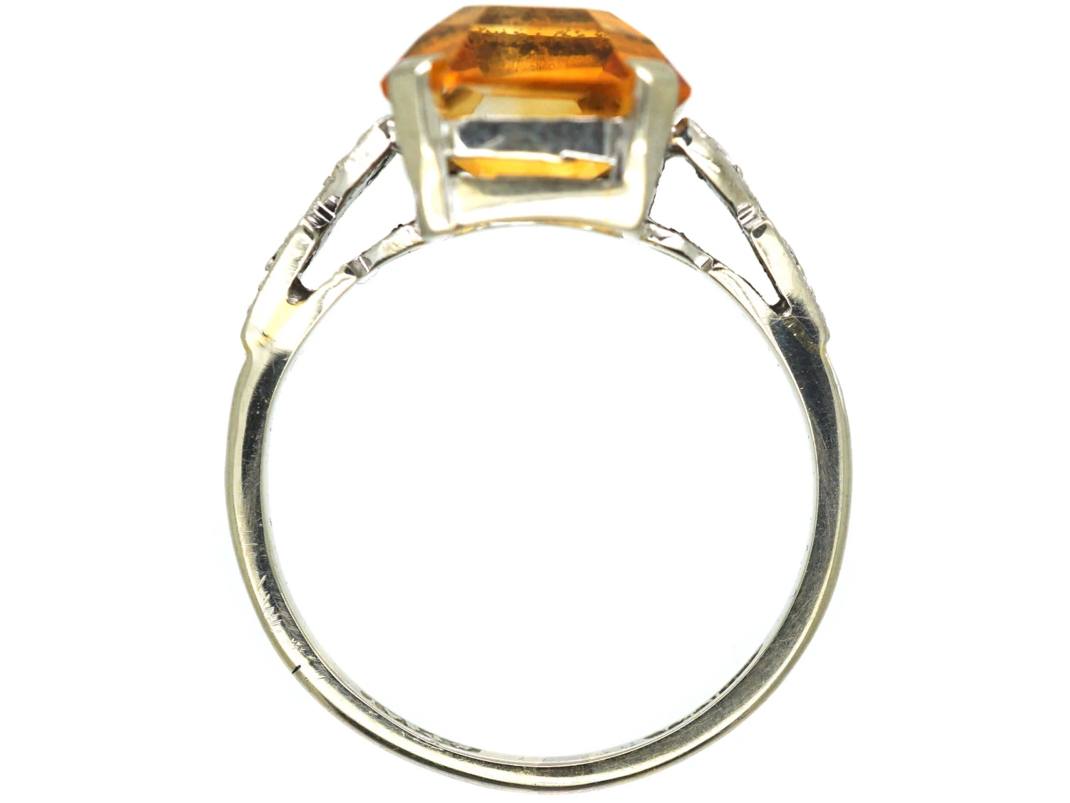 Art Deco 18ct White Gold & Platinum, Madeira Citrine & Diamond Ring 5 Art Deco 18ct White Gold & Platinum, Madeira Citrine & Diamond Ring - Image 3