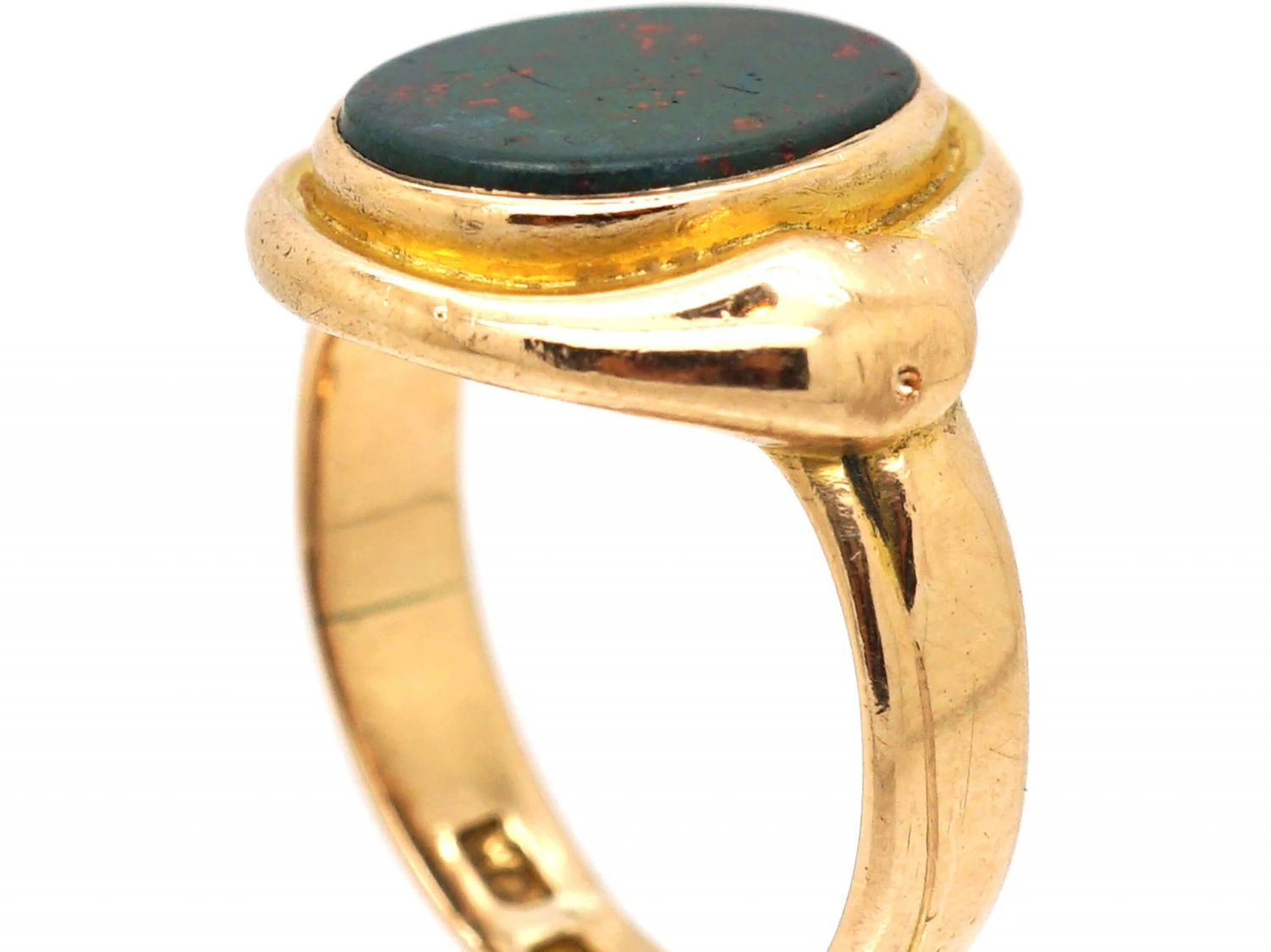 Early 20th Century 15ct Gold Signet Ring Set With A Bloodstone With Snakes Around It. 4 Early 20th Century 15ct Gold Signet Ring Set With A Bloodstone With Snakes Around It. - Image 2