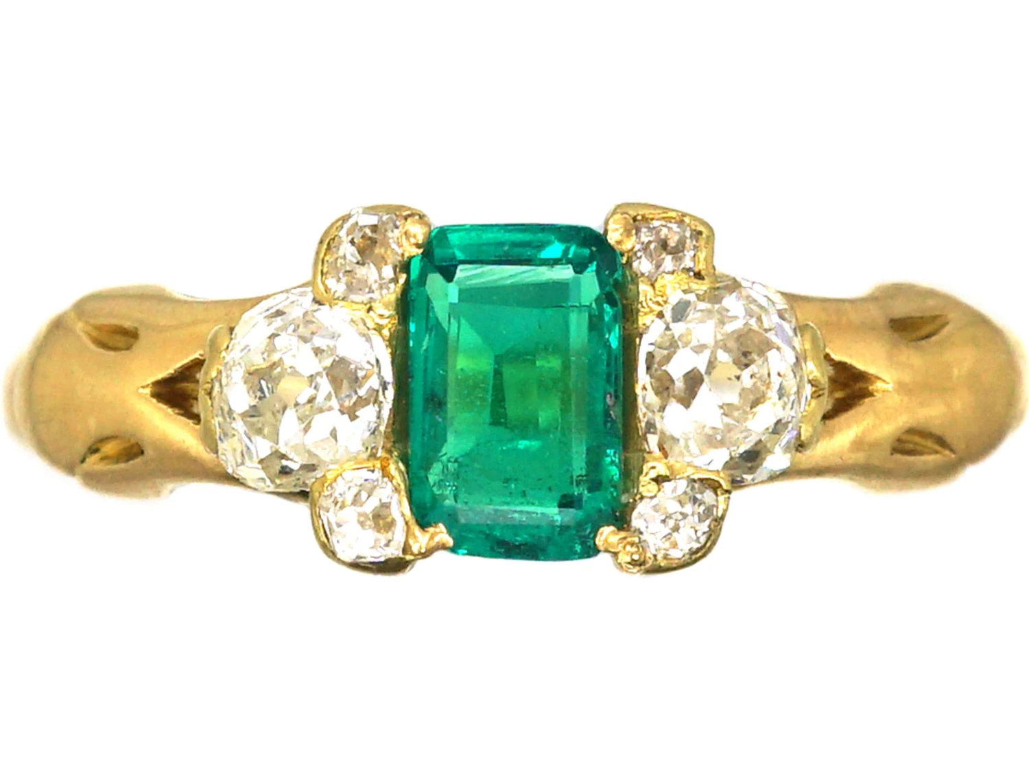Early Victorian 18ct Gold, Emerald & Diamond Ring 3 Early Victorian 18ct Gold, Emerald & Diamond Ring