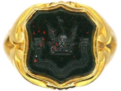 Victorian 18ct Gold Signet Ring With A Bloodstone Intaglio Of A Peacock & Crown
