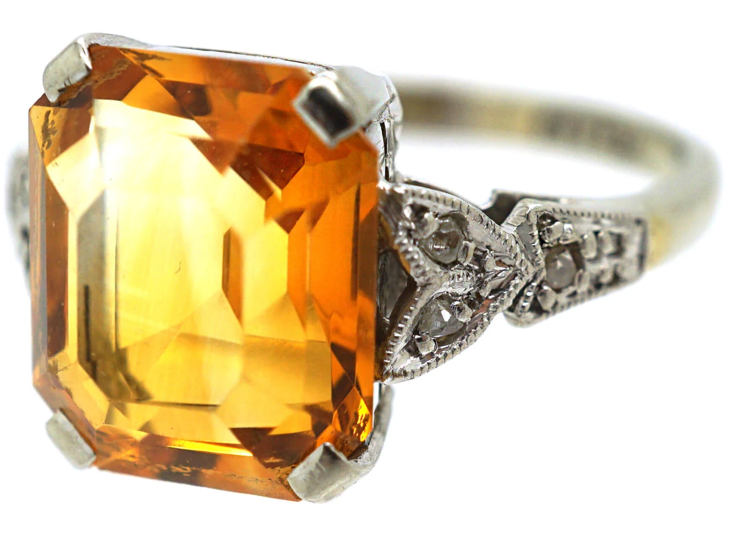 Art Deco 18ct White Gold & Platinum, Madeira Citrine & Diamond Ring 9 Art Deco 18ct White Gold & Platinum, Madeira Citrine & Diamond Ring - Image 7