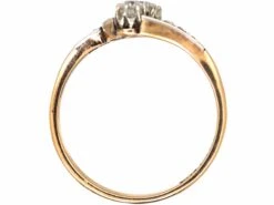 Early 20th Century 14ct Gold & Platinum, Slanted Three Stone Diamond Ring With Diamond Set Shoulders -Antique Jewellery Company DSC01078 scaled 1