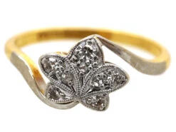 Edwardian 18ct Gold & Platinum Diamond Set Ivy Leaf Ring 11 Edwardian 18ct Gold & Platinum Diamond Set Ivy Leaf Ring -Antique Jewellery Company DSC01080