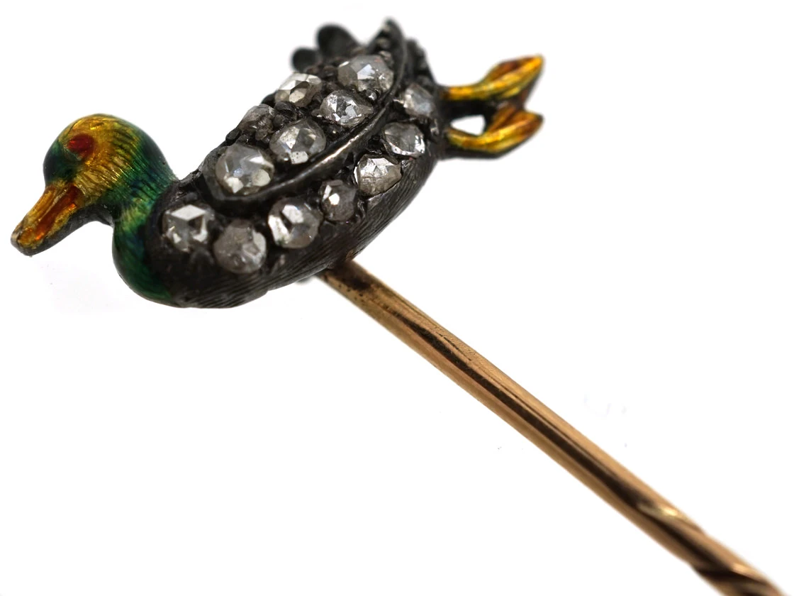 Edwardian Diamond & Enamel Duckling Tie Pin 6 Edwardian Diamond & Enamel Duckling Tie Pin - Image 4