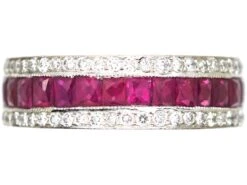 18ct White Gold Princess Cut Ruby & Diamond Three Row Eternity Ring