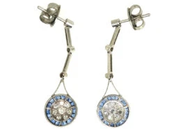 Art Deco Platinum, Sapphire & Diamond Target Design Drop Earrings 10 Art Deco Platinum, Sapphire & Diamond Target Design Drop Earrings -Antique Jewellery Company DSC01120