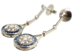 Art Deco Platinum, Sapphire & Diamond Target Design Drop Earrings 9 Art Deco Platinum, Sapphire & Diamond Target Design Drop Earrings -Antique Jewellery Company DSC01122