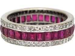 18ct White Gold Princess Cut Ruby & Diamond Three Row Eternity Ring -Antique Jewellery Company DSC01153 scaled 1