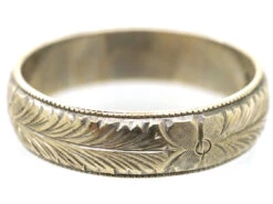 9ct White Gold Engraved Wedding Band 13 9ct White Gold Engraved Wedding Band -Antique Jewellery Company DSC01183