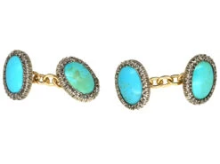 Edwardian 18ct Gold, Turquoise & Rose Diamond Cufflinks