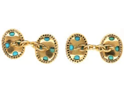 Edwardian 18ct Gold, Turquoise & Rose Diamond Cufflinks -Antique Jewellery Company DSC01201