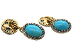 Edwardian 18ct Gold, Turquoise & Rose Diamond Cufflinks -Antique Jewellery Company DSC01204
