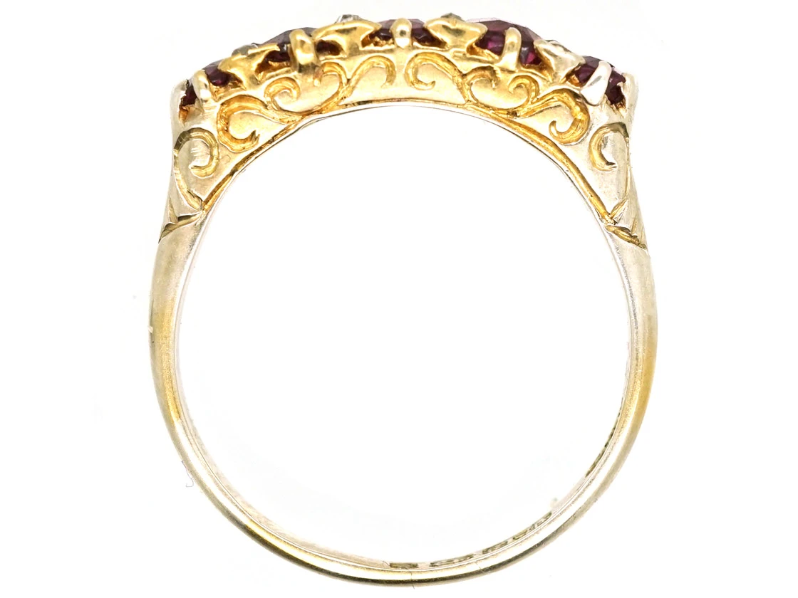 Victorian 18ct Gold Five Stone Ruby Carved Half Hoop Ring 8 Victorian 18ct Gold Five Stone Ruby Carved Half Hoop Ring - Image 6