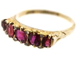 Victorian 18ct Gold Five Stone Ruby Carved Half Hoop Ring 19 Victorian 18ct Gold Five Stone Ruby Carved Half Hoop Ring -Antique Jewellery Company DSC01220