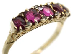 Victorian 18ct Gold Five Stone Ruby Carved Half Hoop Ring 15 Victorian 18ct Gold Five Stone Ruby Carved Half Hoop Ring -Antique Jewellery Company DSC01229