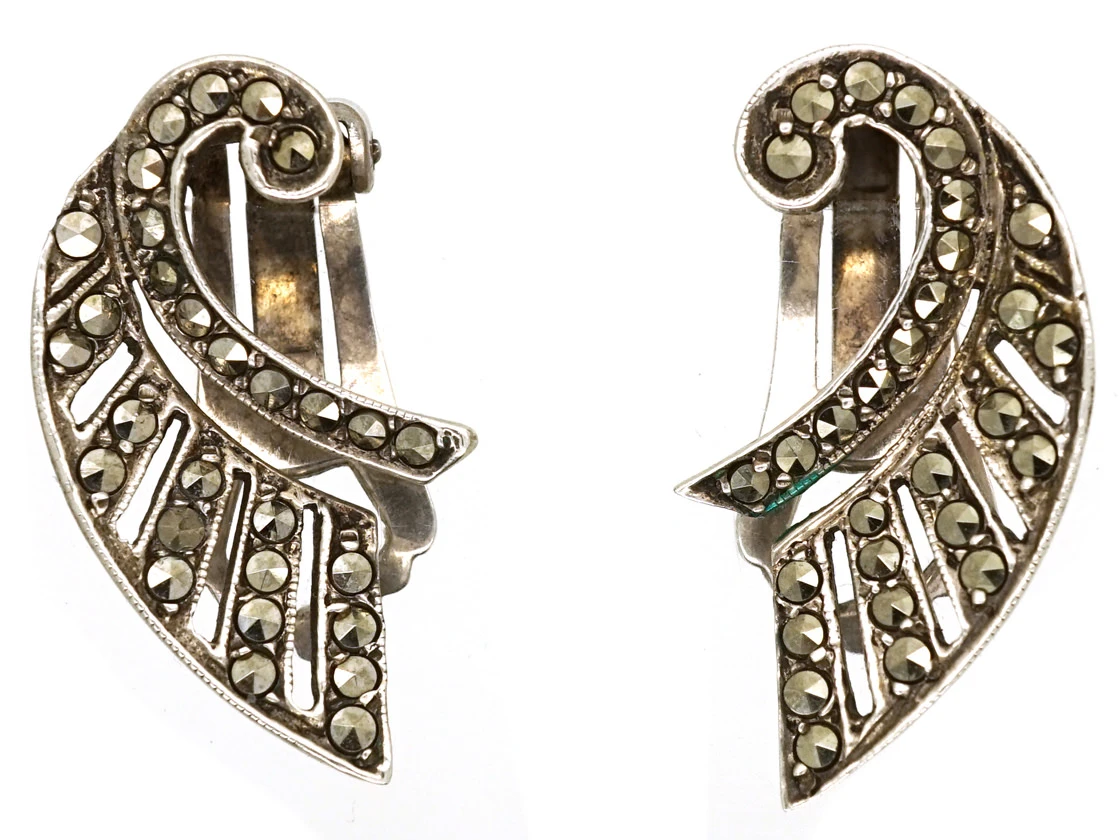 Art Deco Silver Clip On Wing Earrings 3 Art Deco Silver Clip On Wing Earrings