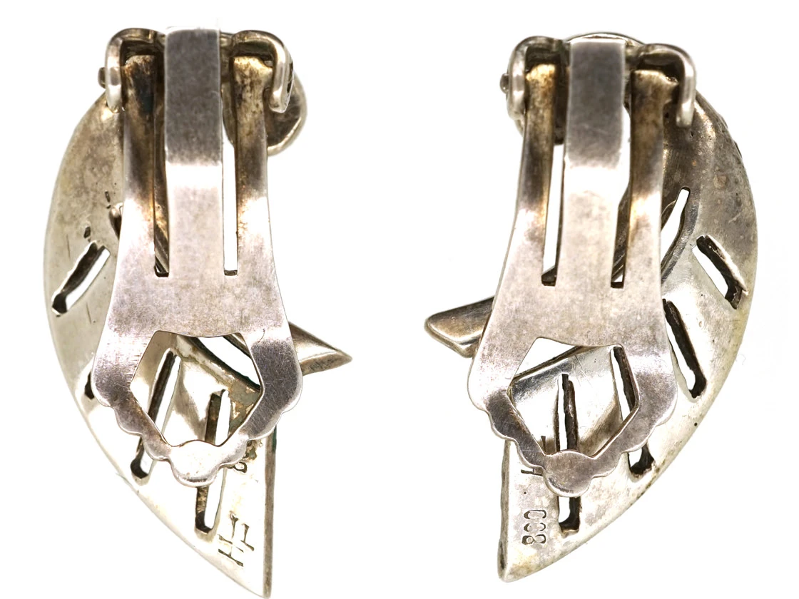 Art Deco Silver Clip On Wing Earrings 7 Art Deco Silver Clip On Wing Earrings - Image 5
