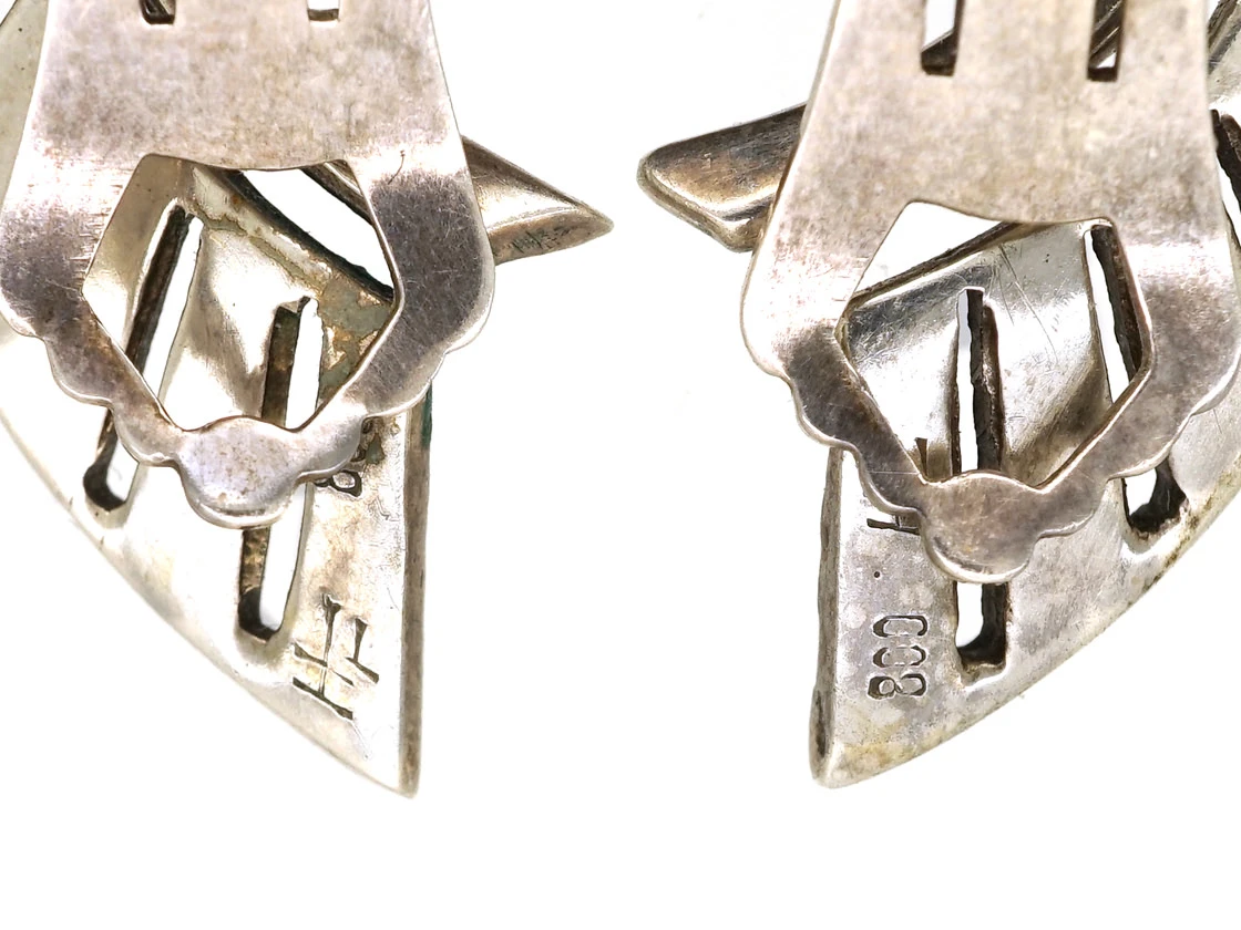 Art Deco Silver Clip On Wing Earrings 6 Art Deco Silver Clip On Wing Earrings - Image 4