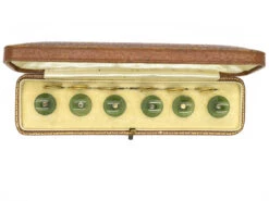 Edwardian Set Of Six Nephrite Buttons In Original Case -Antique Jewellery Company DSC01241