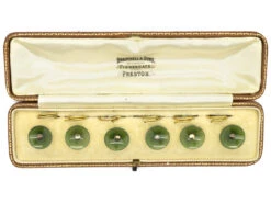 Edwardian Set Of Six Nephrite Buttons In Original Case