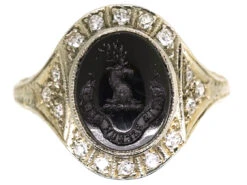 Art Deco 18ct White Gold Signet Ring With Onyx Crest Intaglio