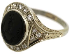 Art Deco 18ct White Gold Signet Ring With Onyx Crest Intaglio -Antique Jewellery Company DSC01256 2